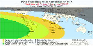 HilalMap: Peta Visibilitas Hilal Ramadhan 1431 H: rukyat tanggal 2010-8-10 M