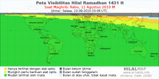 HilalMap: Peta Visibilitas Hilal Ramadhan 1431 H: rukyat tanggal 2010-8-11 M