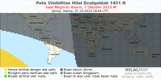 HilalMap: Peta Visibilitas Hilal Dzulqaidah 1431 H: rukyat tanggal 2010-10-7 M
