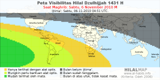 HilalMap: Peta Visibilitas Hilal Dzulhijjah 1431 H: rukyat tanggal 2010-11-6 M