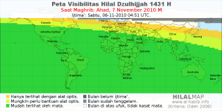 HilalMap: Peta Visibilitas Hilal Dzulhijjah 1431 H: rukyat tanggal 2010-11-7 M