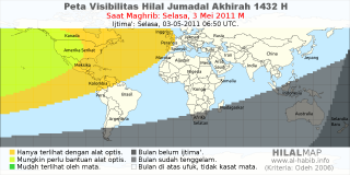 HilalMap: Peta Visibilitas Hilal Jumadal-Akhirah 1432 H: rukyat tanggal 2011-5-3 M
