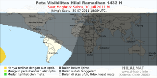 HilalMap: Peta Visibilitas Hilal Ramadhan 1432 H: rukyat tanggal 2011-7-30 M