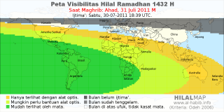 HilalMap: Peta Visibilitas Hilal Ramadhan 1432 H: rukyat tanggal 2011-7-31 M