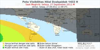 HilalMap: Peta Visibilitas Hilal Dzulqaidah 1432 H: rukyat tanggal 2011-9-27 M