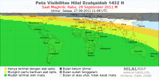 HilalMap: Peta Visibilitas Hilal Dzulqaidah 1432 H: rukyat tanggal 2011-9-28 M