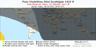 HilalMap: Peta Visibilitas Hilal Dzulhijjah 1432 H: rukyat tanggal 2011-10-26 M