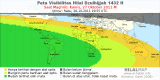 HilalMap: Peta Visibilitas Hilal Dzulhijjah 1432 H: rukyat tanggal 2011-10-27 M