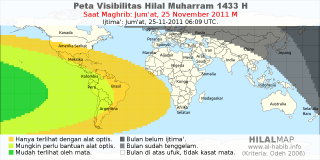 HilalMap: Peta Visibilitas Hilal Muharram 1433 H: rukyat tanggal 2011-11-25 M