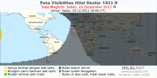 HilalMap: Peta Visibilitas Hilal Shafar 1433 H: rukyat tanggal 2011-12-24 M