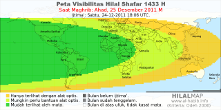 HilalMap: Peta Visibilitas Hilal Shafar 1433 H: rukyat tanggal 2011-12-25 M