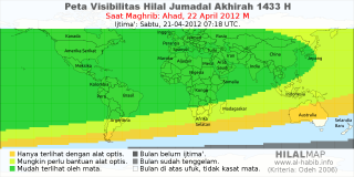 HilalMap: Peta Visibilitas Hilal Jumadal-Akhirah 1433 H: rukyat tanggal 2012-4-22 M