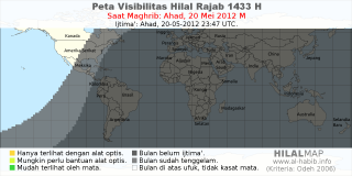 HilalMap: Peta Visibilitas Hilal Rajab 1433 H: rukyat tanggal 2012-5-20 M