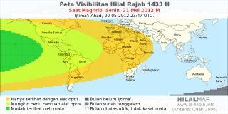 HilalMap: Peta Visibilitas Hilal Rajab 1433 H: rukyat tanggal 2012-5-21 M