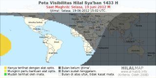 HilalMap: Peta Visibilitas Hilal Syaban 1433 H: rukyat tanggal 2012-6-19 M