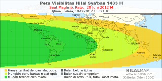 HilalMap: Peta Visibilitas Hilal Syaban 1433 H: rukyat tanggal 2012-6-20 M
