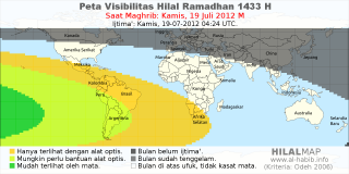 HilalMap: Peta Visibilitas Hilal Ramadhan 1433 H: rukyat tanggal 2012-7-19 M