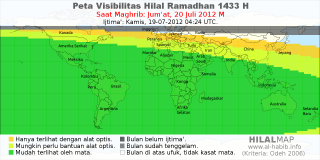 HilalMap: Peta Visibilitas Hilal Ramadhan 1433 H: rukyat tanggal 2012-7-20 M
