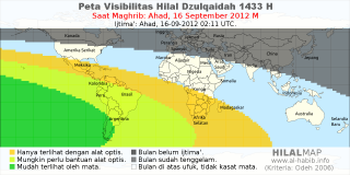 HilalMap: Peta Visibilitas Hilal Dzulqaidah 1433 H: rukyat tanggal 2012-9-16 M