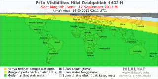 HilalMap: Peta Visibilitas Hilal Dzulqaidah 1433 H: rukyat tanggal 2012-9-17 M