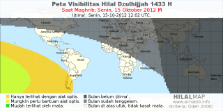 HilalMap: Peta Visibilitas Hilal Dzulhijjah 1433 H: rukyat tanggal 2012-10-15 M