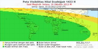 HilalMap: Peta Visibilitas Hilal Dzulhijjah 1433 H: rukyat tanggal 2012-10-16 M