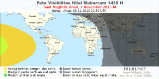 HilalMap: Peta Visibilitas Hilal Muharram 1435 H: rukyat tanggal 2013-11-3 M