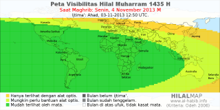 HilalMap: Peta Visibilitas Hilal Muharram 1435 H: rukyat tanggal 2013-11-4 M