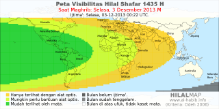 HilalMap: Peta Visibilitas Hilal Shafar 1435 H: rukyat tanggal 2013-12-3 M