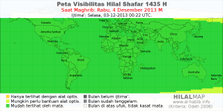HilalMap: Peta Visibilitas Hilal Shafar 1435 H: rukyat tanggal 2013-12-4 M