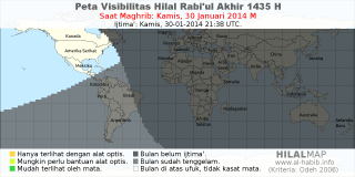 HilalMap: Peta Visibilitas Hilal Rabiul-Akhir 1435 H: rukyat tanggal 2014-1-30 M