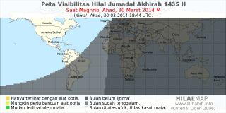 HilalMap: Peta Visibilitas Hilal Jumadal-Akhirah 1435 H: rukyat tanggal 2014-3-30 M