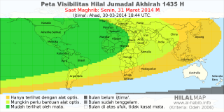 HilalMap: Peta Visibilitas Hilal Jumadal-Akhirah 1435 H: rukyat tanggal 2014-3-31 M