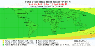 HilalMap: Peta Visibilitas Hilal Rajab 1435 H: rukyat tanggal 2014-4-30 M