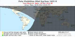 HilalMap: Peta Visibilitas Hilal Syaban 1435 H: rukyat tanggal 2014-5-28 M