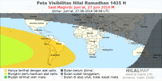 HilalMap: Peta Visibilitas Hilal Ramadhan 1435 H: rukyat tanggal 2014-6-27 M