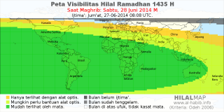 HilalMap: Peta Visibilitas Hilal Ramadhan 1435 H: rukyat tanggal 2014-6-28 M