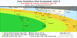 HilalMap: Peta Visibilitas Hilal Dzulqaidah 1435 H: rukyat tanggal 2014-8-26 M