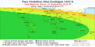 HilalMap: Peta Visibilitas Hilal Dzulhijjah 1435 H: rukyat tanggal 2014-9-25 M