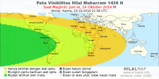 HilalMap: Peta Visibilitas Hilal Muharram 1436 H: rukyat tanggal 2014-10-24 M