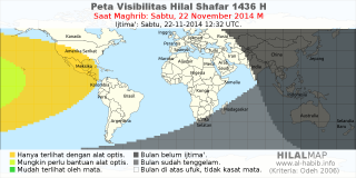 HilalMap: Peta Visibilitas Hilal Shafar 1436 H: rukyat tanggal 2014-11-22 M