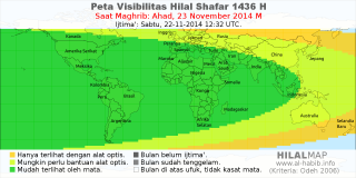 HilalMap: Peta Visibilitas Hilal Shafar 1436 H: rukyat tanggal 2014-11-23 M