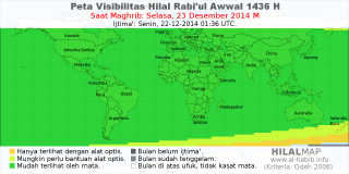 HilalMap: Peta Visibilitas Hilal Rabiul-Awwal 1436 H: rukyat tanggal 2014-12-23 M