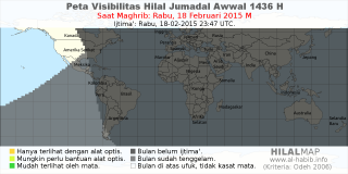 HilalMap: Peta Visibilitas Hilal Jumadal-Awwal 1436 H: rukyat tanggal 2015-2-18 M