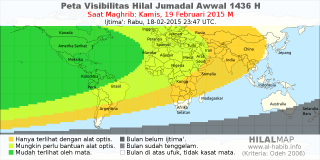 HilalMap: Peta Visibilitas Hilal Jumadal-Awwal 1436 H: rukyat tanggal 2015-2-19 M