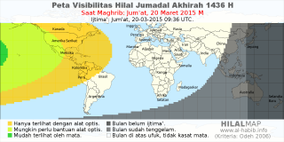 HilalMap: Peta Visibilitas Hilal Jumadal-Akhirah 1436 H: rukyat tanggal 2015-3-20 M