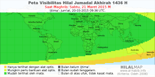 HilalMap: Peta Visibilitas Hilal Jumadal-Akhirah 1436 H: rukyat tanggal 2015-3-21 M
