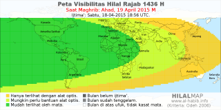 HilalMap: Peta Visibilitas Hilal Rajab 1436 H: rukyat tanggal 2015-4-19 M