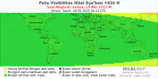HilalMap: Peta Visibilitas Hilal Syaban 1436 H: rukyat tanggal 2015-5-19 M