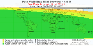 HilalMap: Peta Visibilitas Hilal Syawwal 1436 H: rukyat tanggal 2015-7-17 M